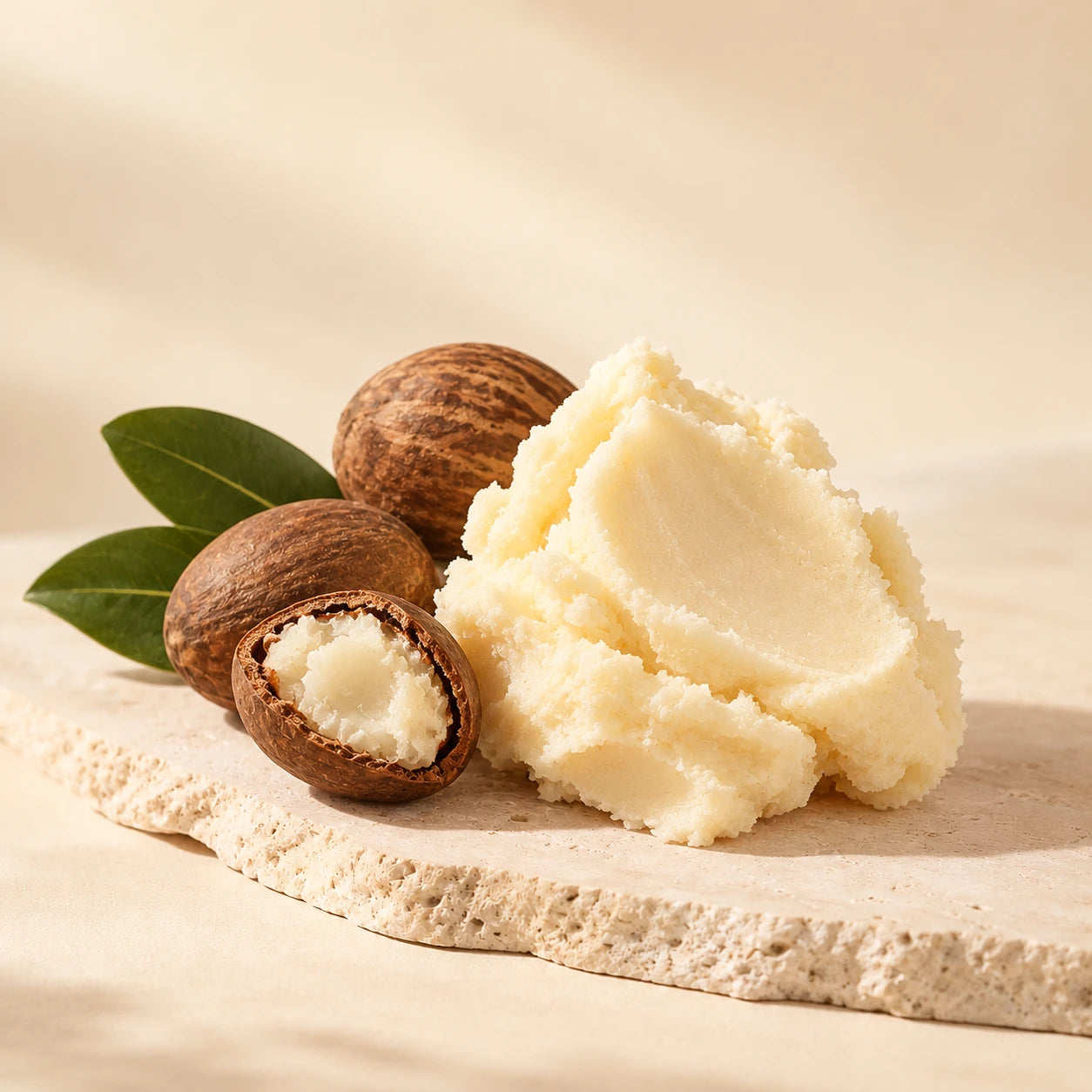 Shea nuts with creamy shea butter