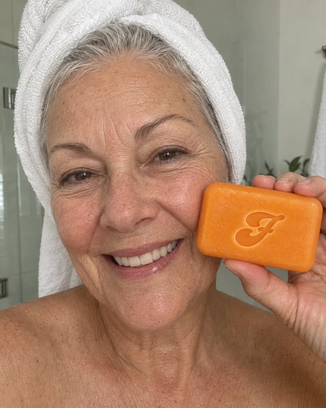 Customer holding Freddie Persimmon Soap
