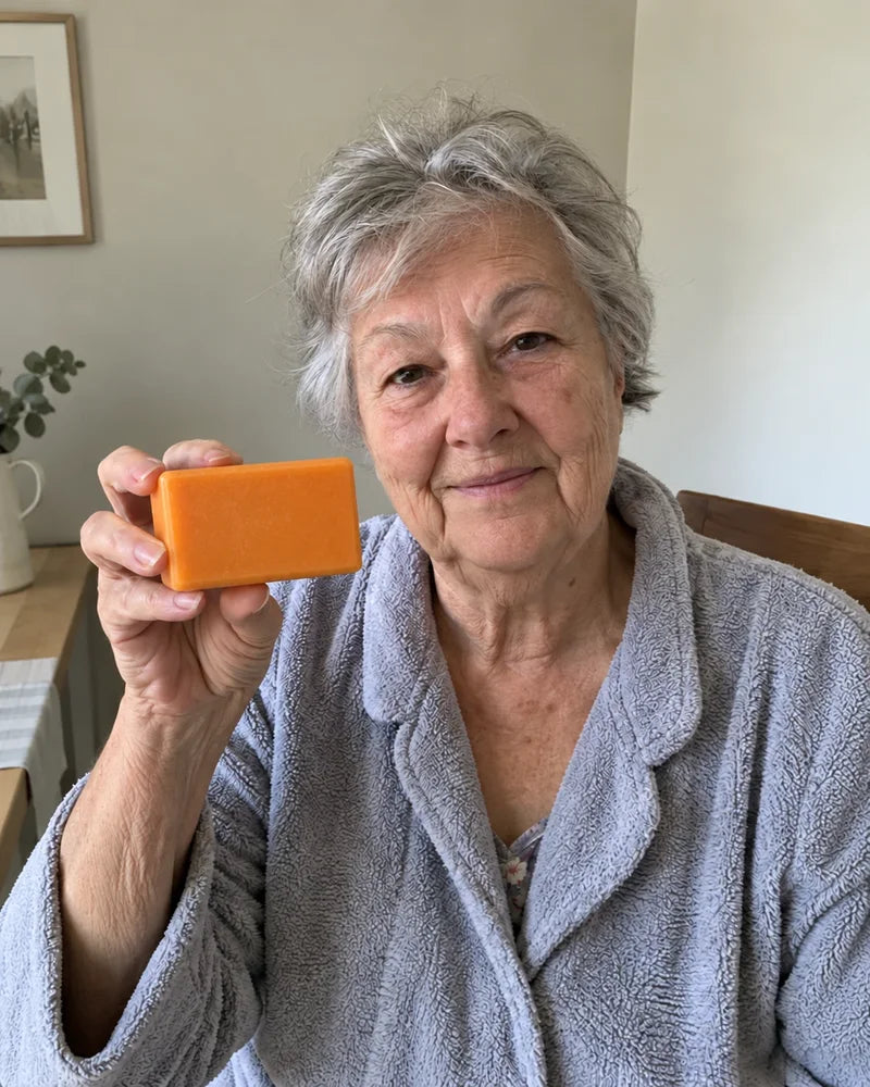 Customer holding Freddie Superfood Soap
