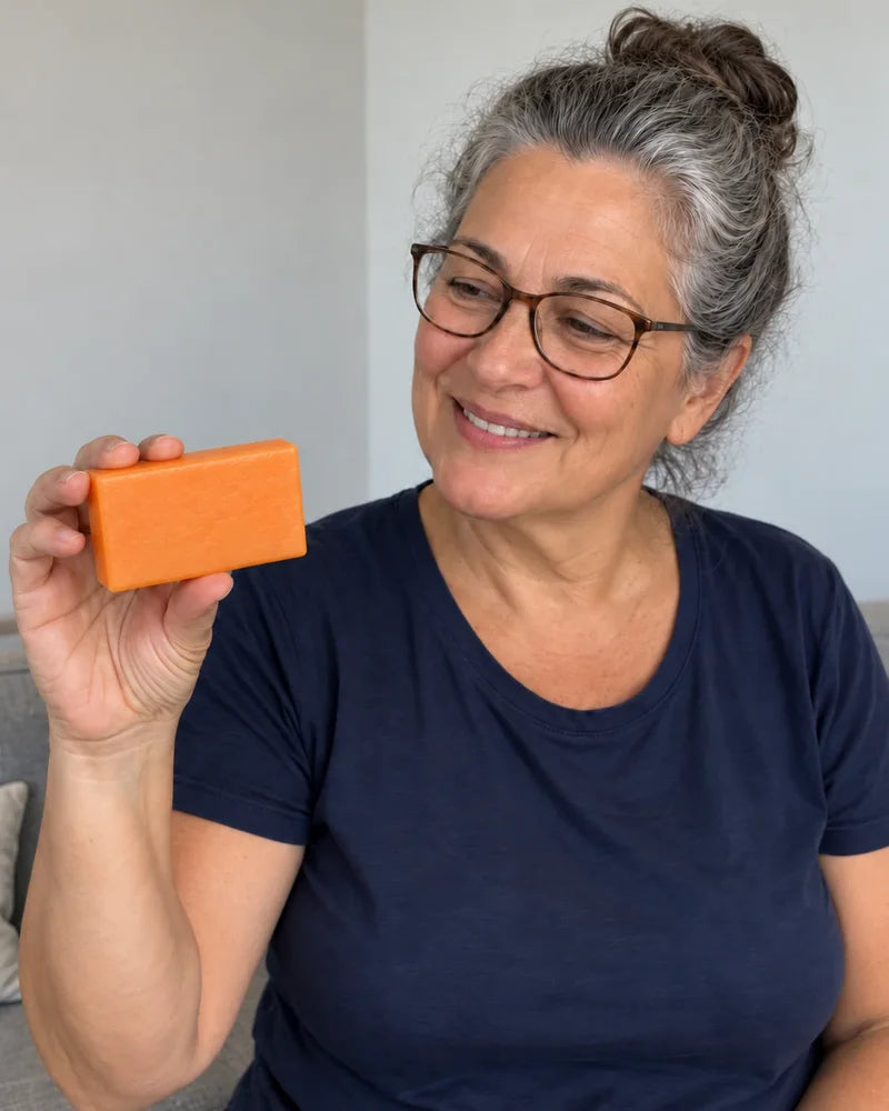 Customer holding Freddie Superfood Soap